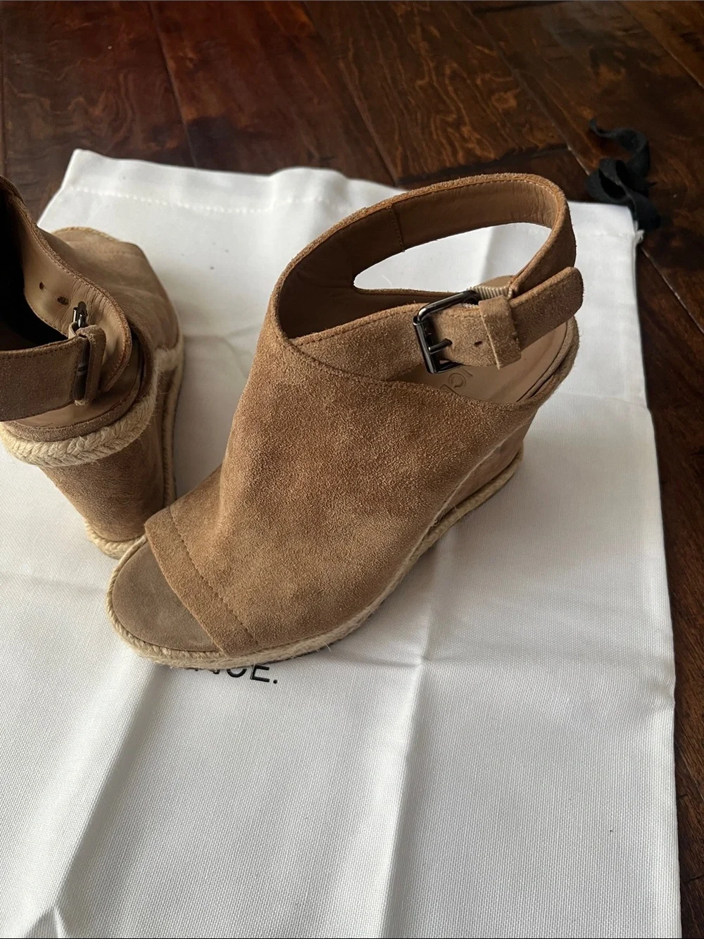 Vince Tan Suede Open-Toe Espadrille Wedge Sandals